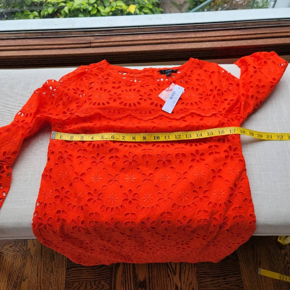 New! J. Crew sz 4 Eyelet Dress Bell-sleeves Orange-Red NWT